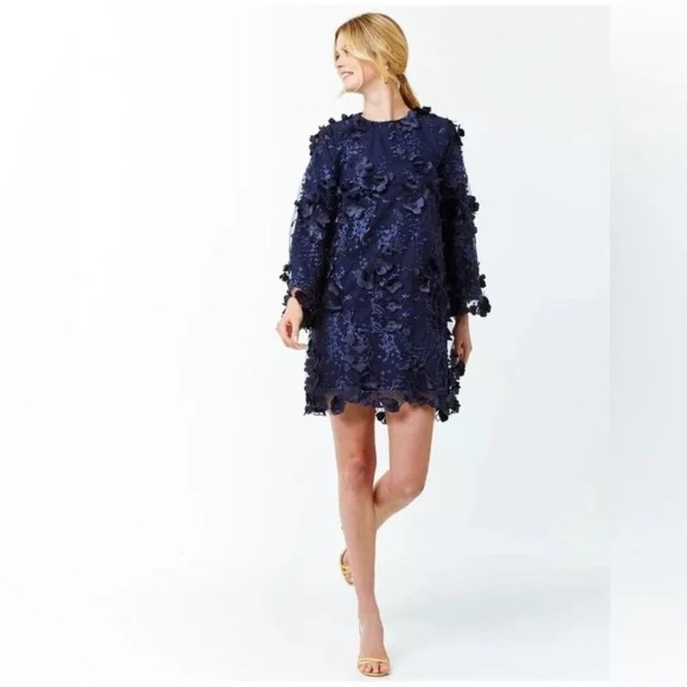Mestiza New York The Flora A-Line Mini Dress Navy‎ Blue Long Flare Sleeve Med